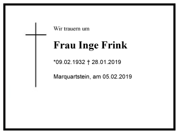 Traueranzeige von Inge Frink von Region Chiemgau