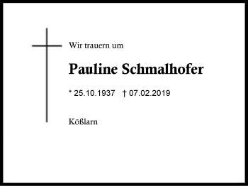 Traueranzeige von Pauline Schmalhofer von Region Berchtesgadener Land