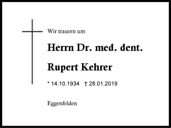 Traueranzeige von Rupert Kehrer von Region Berchtesgadener Land