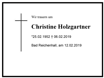 Traueranzeige von Christine Holzgartner von Region Berchtesgadener Land