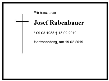 Traueranzeige von Josef Rabenbauer von Region Chiemgau