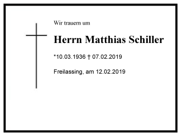 Traueranzeige von Matthias Schiller von Region Berchtesgadener Land