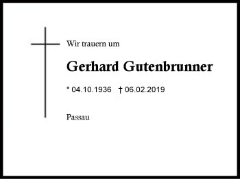 Traueranzeige von Gerhard Gutenbrunner von Region Berchtesgadener Land