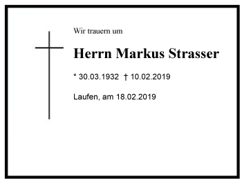 Traueranzeige von Markus Strasser von Region Berchtesgadener Land