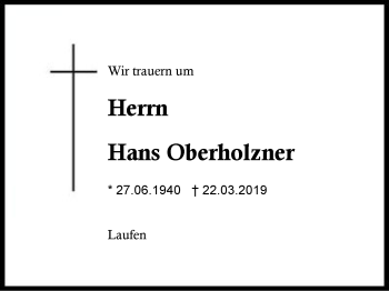 Traueranzeige von Hans Oberholzner von Region Berchtesgadener Land