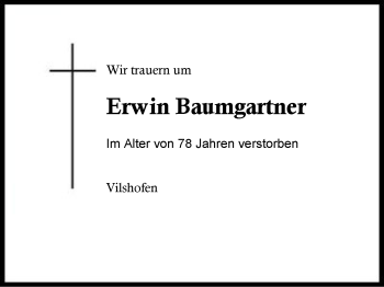 Traueranzeige von Erwin Baumgartner von Region Berchtesgadener Land