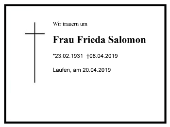 Traueranzeige von Frieda Salomon von Region Berchtesgadener Land