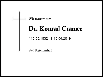 Traueranzeige von Konrad Cramer von Region Berchtesgadener Land