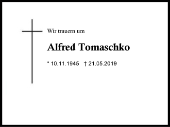 Traueranzeige von Alfred Tomaschko von Region Berchtesgadener Land