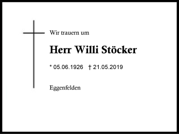 Traueranzeige von Willi Stöcker von Region Berchtesgadener Land
