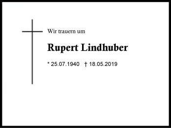 Traueranzeige von Rupert Lindhuber von Region Berchtesgadener Land