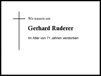 Traueranzeige von Gerhard Ruderer von Region Berchtesgadener Land