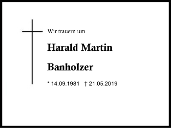 Traueranzeige von Harald Martin Banholzer von Region Berchtesgadener Land