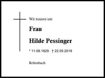 Traueranzeige von Hilde Pessinger von Region Berchtesgadener Land