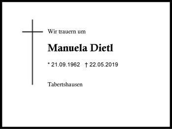 Traueranzeige von Manuela Dietl von Region Berchtesgadener Land