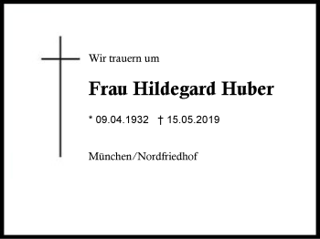 Traueranzeige von Hildegard Huber von Region Berchtesgadener Land