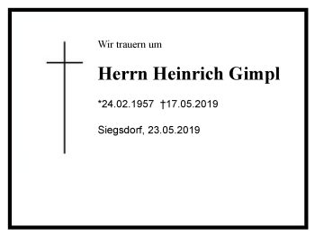 Traueranzeige von Heinrich  Gimpl von Region Chiemgau