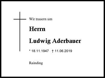 Traueranzeige von Ludwig Aderbauer von Region Berchtesgadener Land
