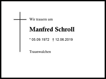 Traueranzeige von Manfred  Schroll von Region Berchtesgadener Land