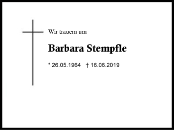 Traueranzeige von Barbara Stempfle von Region Berchtesgadener Land