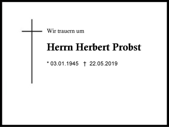 Traueranzeige von Herbert Probst von Region Berchtesgadener Land
