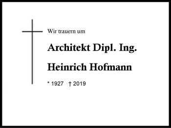 Traueranzeige von Heinrich  Hofmann von Region Berchtesgadener Land