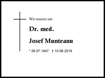 Traueranzeige von Josef  Munteanu von Region Berchtesgadener Land