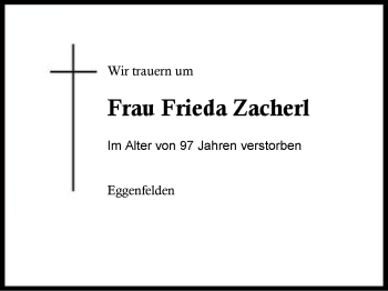 Traueranzeige von Frieda  Zacherl von Region Berchtesgadener Land