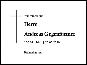 Traueranzeige von Andreas Gegenfurtner von Region Berchtesgadener Land