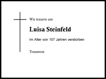Traueranzeige von Luisa Steinfeld von Region Berchtesgadener Land