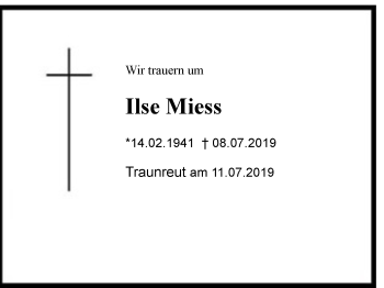 Traueranzeige von Ilse Miess von Region Chiemgau