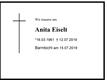 Traueranzeige von Anita Eiselt von Region Chiemgau