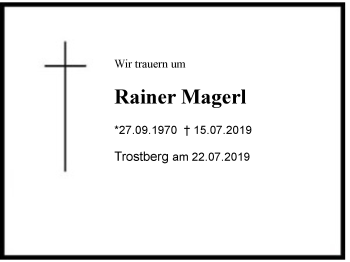 Traueranzeige von Rainer Magerl  von Region Chiemgau