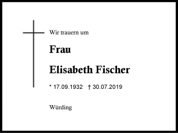 Traueranzeige von Elisabeth Fischer von Region Berchtesgadener Land