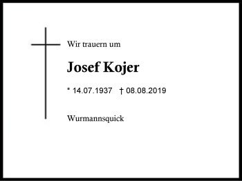 Traueranzeige von Josef Kojer von Region Berchtesgadener Land