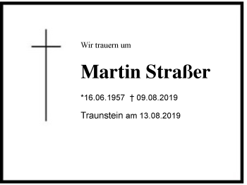 Traueranzeige von Martin Straßer von Region Chiemgau