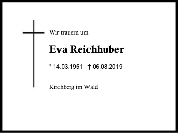Traueranzeige von Eva Reichhuber von Region Berchtesgadener Land