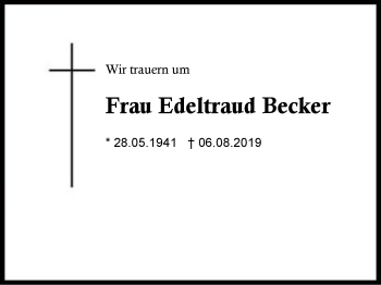 Traueranzeige von Edeltraud Becker von Region Berchtesgadener Land