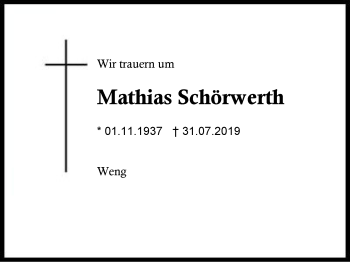 Traueranzeige von Mathias Schörwerth von Region Berchtesgadener Land