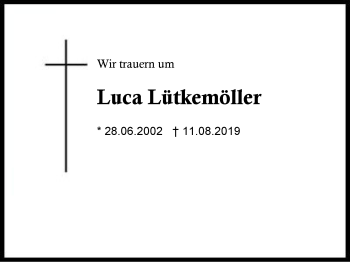 Traueranzeige von Luca Lütkemöller von Region Chiemgau