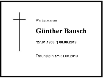 Traueranzeige von Günther Bausch von Region Chiemgau