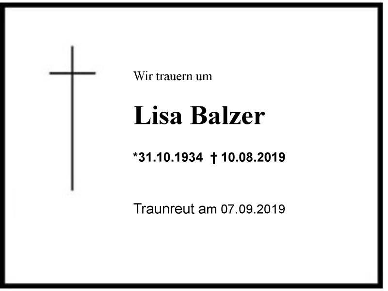 Traueranzeigen Von Lisa Balzer | Traueranzeige Aus Der Region