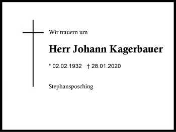 Traueranzeige von Johann  Kagerbauer von Region Berchtesgadener Land