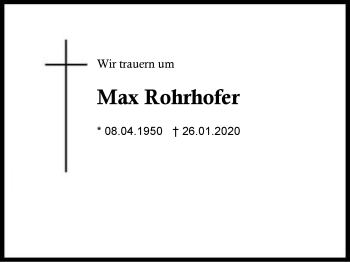 Traueranzeige von Max  Rohrhofer von Region Berchtesgadener Land