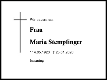 Traueranzeige von Maria Stemplinger von Region Berchtesgadener Land