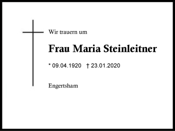 Traueranzeige von Maria Steinleitner von Region Berchtesgadener Land