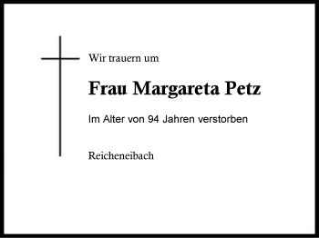 Traueranzeige von Margareta Petz von Region Berchtesgadener Land