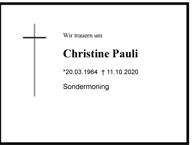  Traueranzeige für Christine Pauli vom 14.10.2020 aus Region Chiemgau