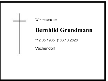 Traueranzeige von Bernhild Grundmann von Region Chiemgau