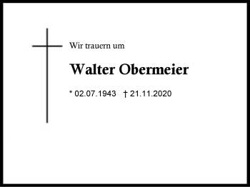 Traueranzeige von Walter Obermeier von Region Berchtesgadener Land